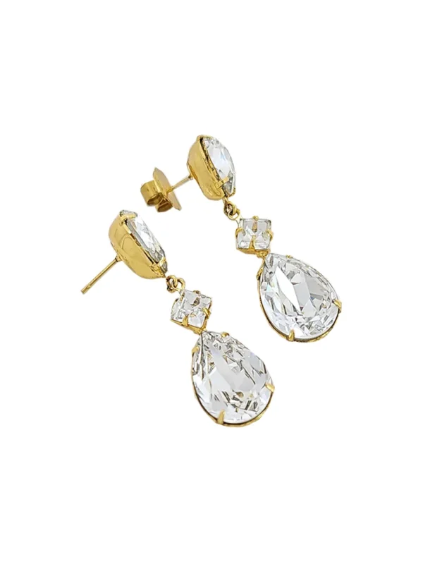 Stealing Kisses Clear Crystal Teardrop Bridal Earring, Gold Metal 5cm long - Image 5