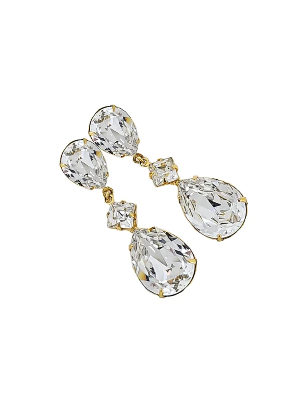 Stealing Kisses Clear Crystal Teardrop Bridal Earring, Gold Metal 5cm long