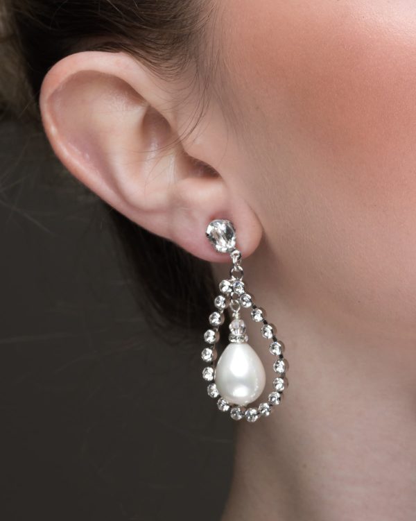 Stealing Kisses Pearl Teardrop Earrings, silver metal 4.5cm earrings - Image 2