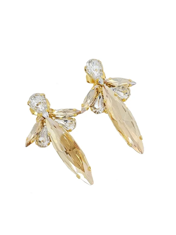 Parisian Gold Crystal Marquise Bridal Earring, Gold Metal 5cm long - Image 52