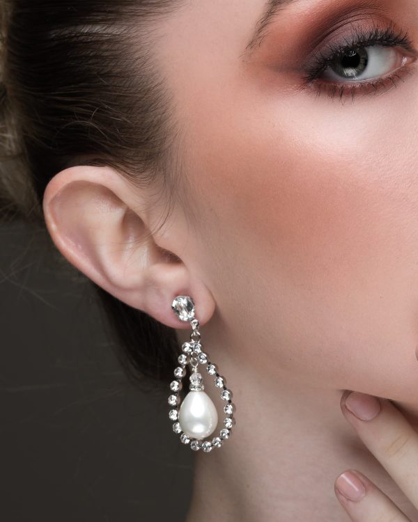 Stealing Kisses Pearl Teardrop Earrings, silver metal 4.5cm earrings