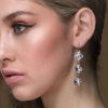 Remi Long Clear Earrings, Diamond shape silver metal 6cm earrings - Image 2