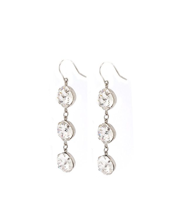 Remi Long Clear Earrings, Diamond shape silver metal 6cm earrings - Image 3