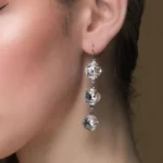 Remi Long Clear Earrings, Diamond shape silver metal 6cm earrings - Image 4