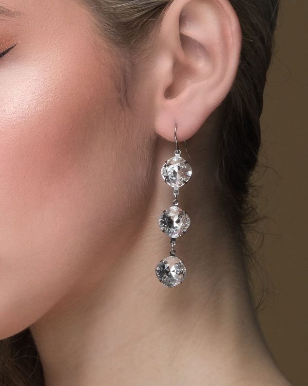 Remi Long Clear Earrings, Diamond shape silver metal 6cm earrings - Image 4