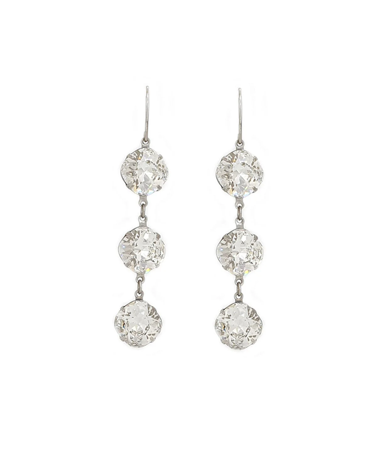 Remi Long Clear Earrings, Diamond shape silver metal 6cm earrings