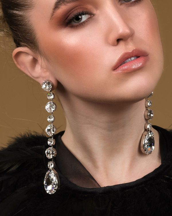 Astor Clear Crystal Teardrop Chandelier Earrings Rhodium Metal, 15cm Long - Image 2