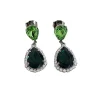 Milan Green Crystal Teardrop Earring, Rhodium Metal 4cm long