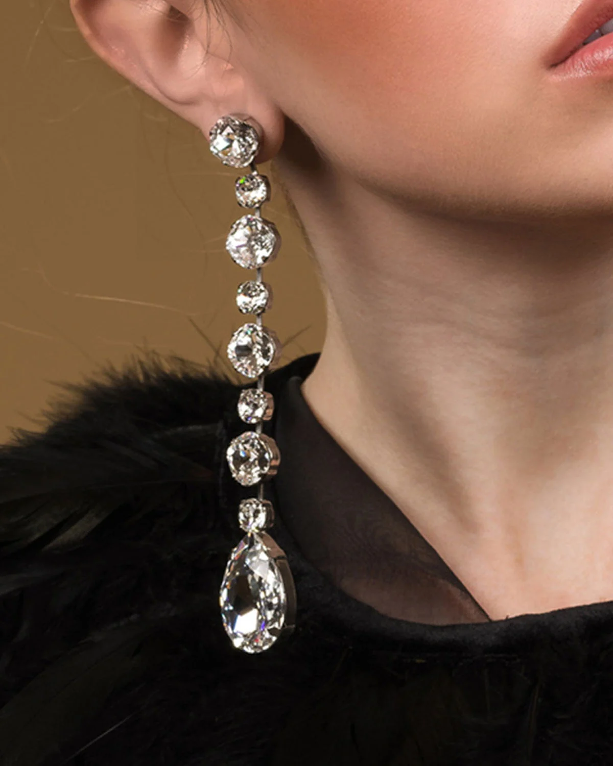 Astor Clear Crystal Teardrop Chandelier Earrings Rhodium Metal, 15cm Long