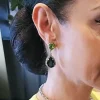 Milan Green Crystal Teardrop Earring, Rhodium Metal 4cm long - Image 7