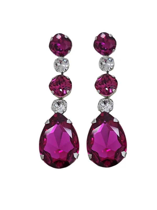 Astor Magenta Pink Chandelier Crystal Earrings, 8cm Long Earrings - Image 11