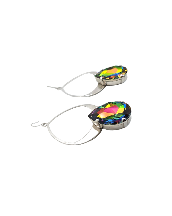 Vogue Iris Multi-Colour Teardrop Crystal and Rhodium Metal Teardrop Earrings, 7cm long - Image 3