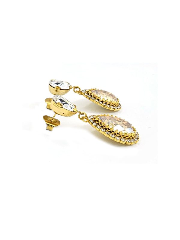 Milan Clear Gold Crystal Teardrop Bridal Earrings, 4cm Long, Gold Metal - Image 4