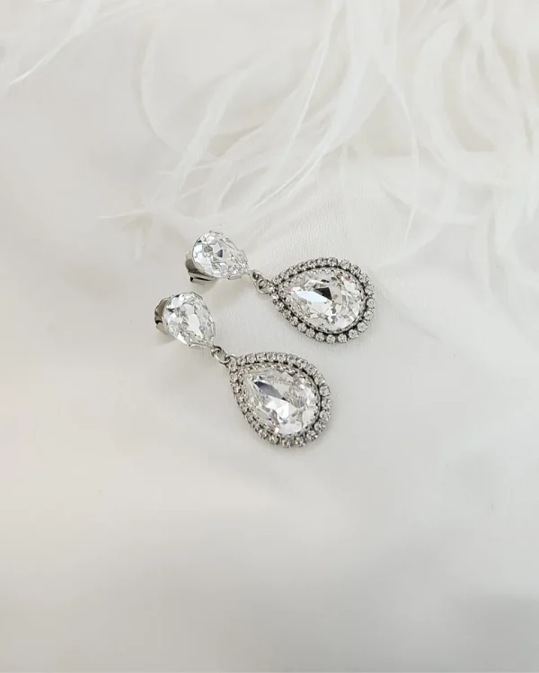 Milan Clear Crystal Teardrop Earring, Rhodium Metal 4cm long - Image 5