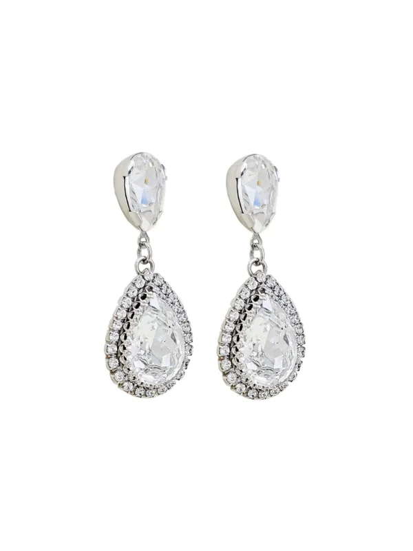 Milan Clear Crystal Teardrop Earring, Rhodium Metal 4cm long - Image 3