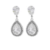 Milan Clear Crystal Teardrop Earring, Rhodium Metal 4cm long