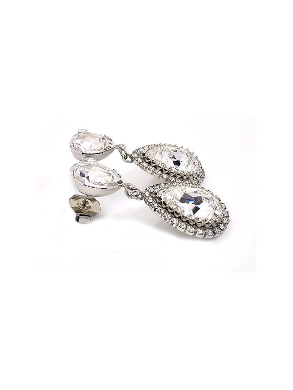 Milan Clear Crystal Teardrop Earring, Rhodium Metal 4cm long - Image 6