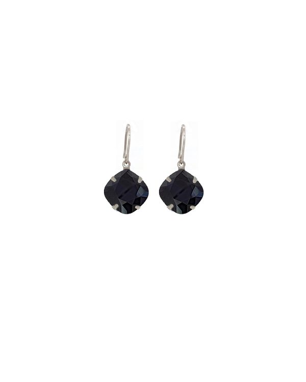 Remi Sable Black Crystal Earrings Diamond Shape, 2cm Long Rhodium or Gold - Image 3