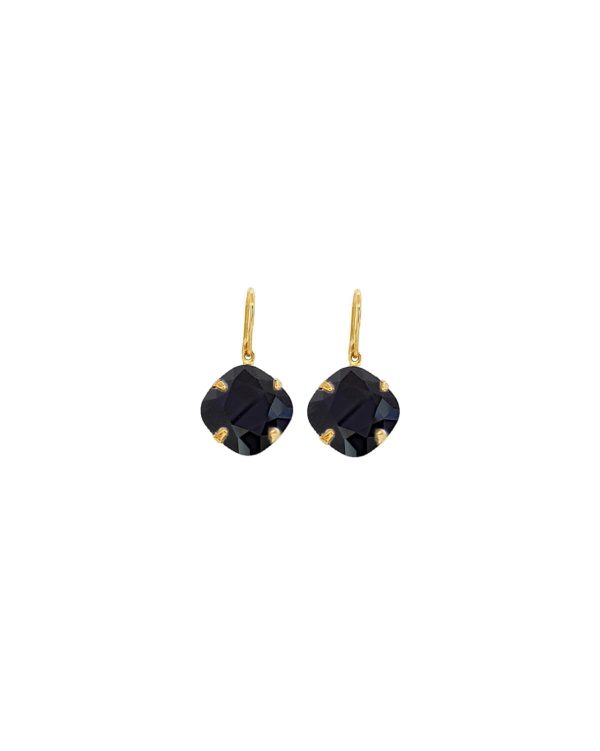 Remi Sable Black Crystal Earrings Diamond Shape, 2cm Long Rhodium or Gold