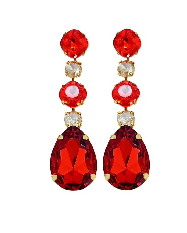 Astor Orange Crystal Teardrop Chandelier Earrings Gold Metal, 8cm Long