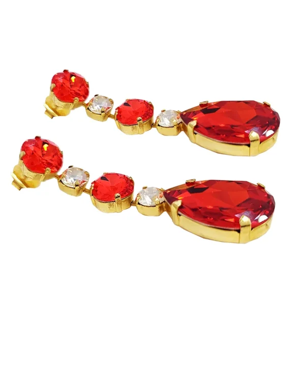 Astor Orange Crystal Teardrop Chandelier Earrings Gold Metal, 8cm Long - Image 3