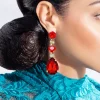 Astor Orange Crystal Teardrop Chandelier Earrings Gold Metal, 8cm Long - Image 2