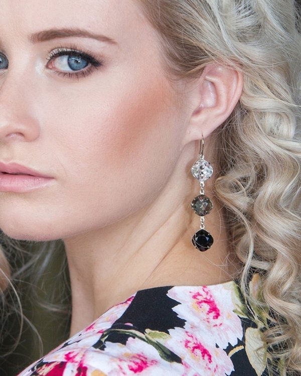 Remi Clear Grey Black Crystal Earrings Diamond Shape 6cm Long Rhodium, Tri colour - Image 2