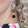 Remi Clear Grey Black Crystal Earrings Diamond Shape 6cm Long Rhodium, Tri colour - Image 4