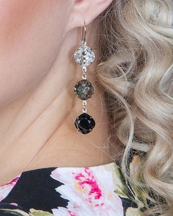 Remi Clear Grey Black Crystal Earrings Diamond Shape 6cm Long Rhodium, Tri colour - Image 4