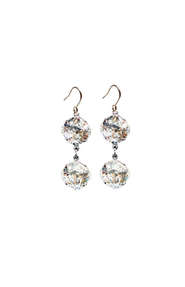 Remi Grey Crystal Earrings Diamond Shape, 4.5cm Long Rhodium - Image 2