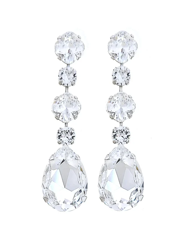 Astor Clear Crystal Teardrop Chandelier Earrings Rhodium Metal, 8cm Long - Image 8