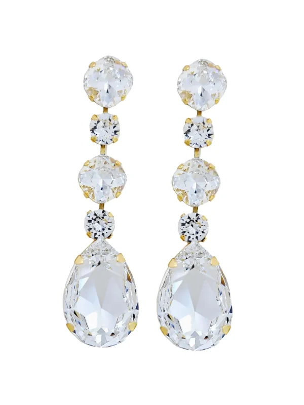 Astor Clear Crystal Teardrop Chandelier Earrings Rhodium Metal, 8cm Long - Image 10