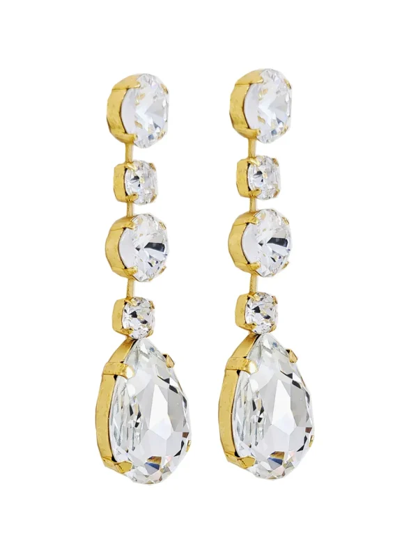 Astor Clear Crystal Teardrop Chandelier Earrings Rhodium Metal, 8cm Long - Image 11