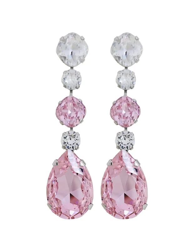 Astor Pink Crystal Teardrop Chandelier Earrings Rhodium Metal, 8cm Long