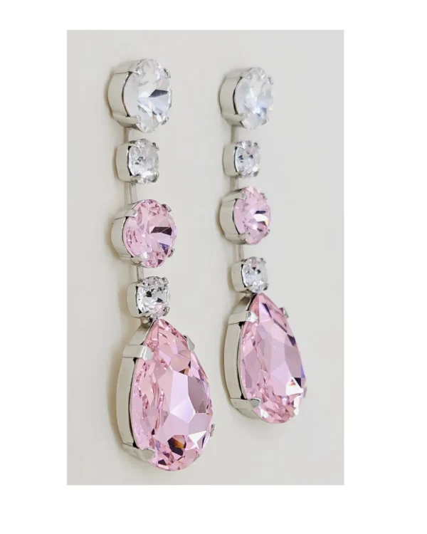 Astor Pink Crystal Teardrop Chandelier Earrings Rhodium Metal, 8cm Long - Image 5