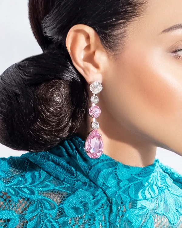 Astor Orange Crystal Teardrop Chandelier Earrings Gold Metal, 8cm Long - Image 5