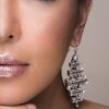 Martini Swings Blue Clear Crystal Baguette Earring, Rhodium Metal 6cm long, Diamond Shape - Image 2