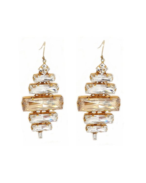 Martini Swings Gold Clear Crystal Baguette Earring, Gold Metal 6cm long, Diamond Shape - Image 4