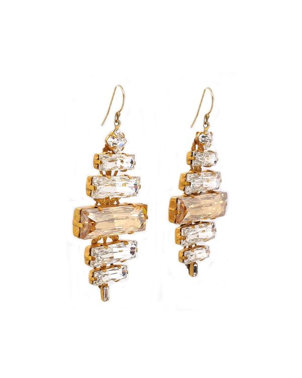 Martini Swings Gold Clear Crystal Baguette Earring, Gold Metal 6cm long, Diamond Shape - Image 2