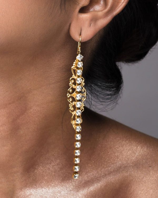 Nightfall Crystal Filigree Clear Long Drop Earrings, silver metal 12cm earrings - Image 2