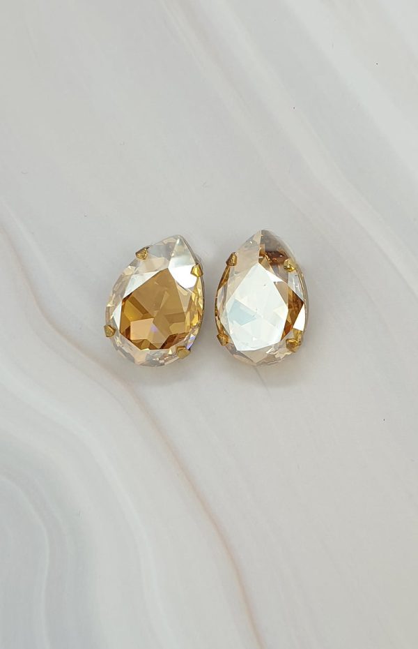 Manhattan Sahara Gold Teardrop Studs, Gold Metal 3cm Earrings