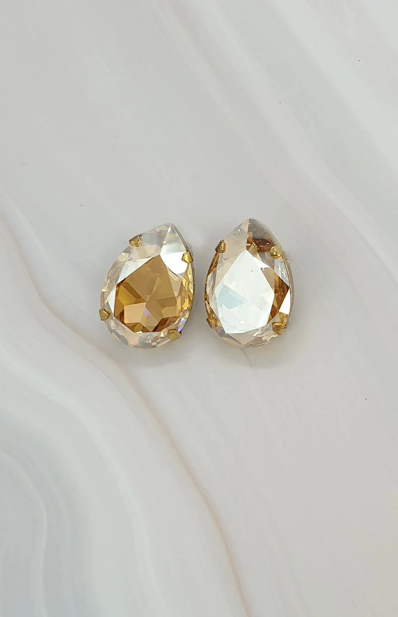 Manhattan Sahara Gold Teardrop Studs, Gold Metal 3cm Earrings