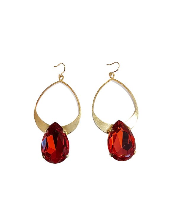 Vogue Orange Teardrop Crystal and Gold Metal Teardrop Earrings, 7cm long