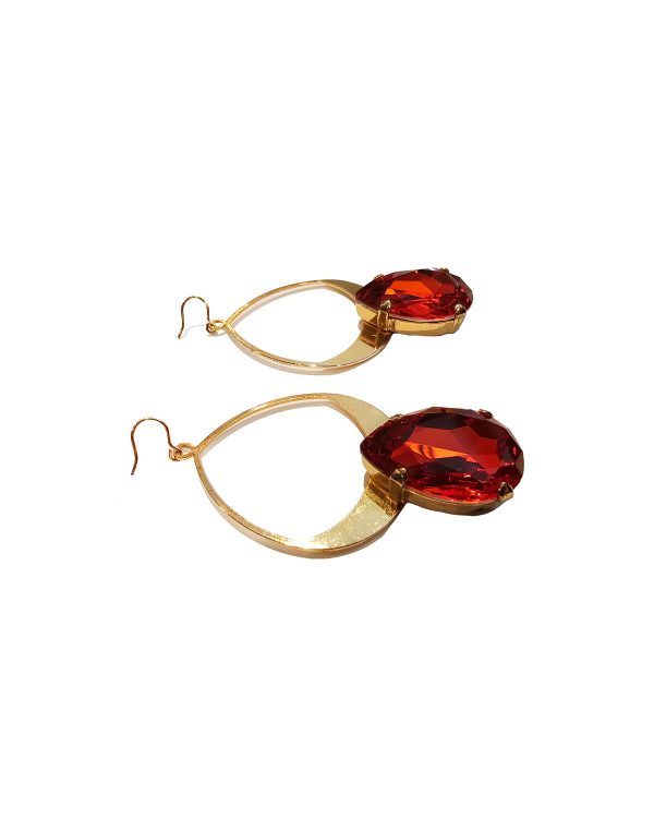 Vogue Orange Teardrop Crystal and Gold Metal Teardrop Earrings, 7cm long - Image 3