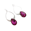Vogue Pink Teardrop Crystal and Rhodium Metal Teardrop Earrings, 7cm long