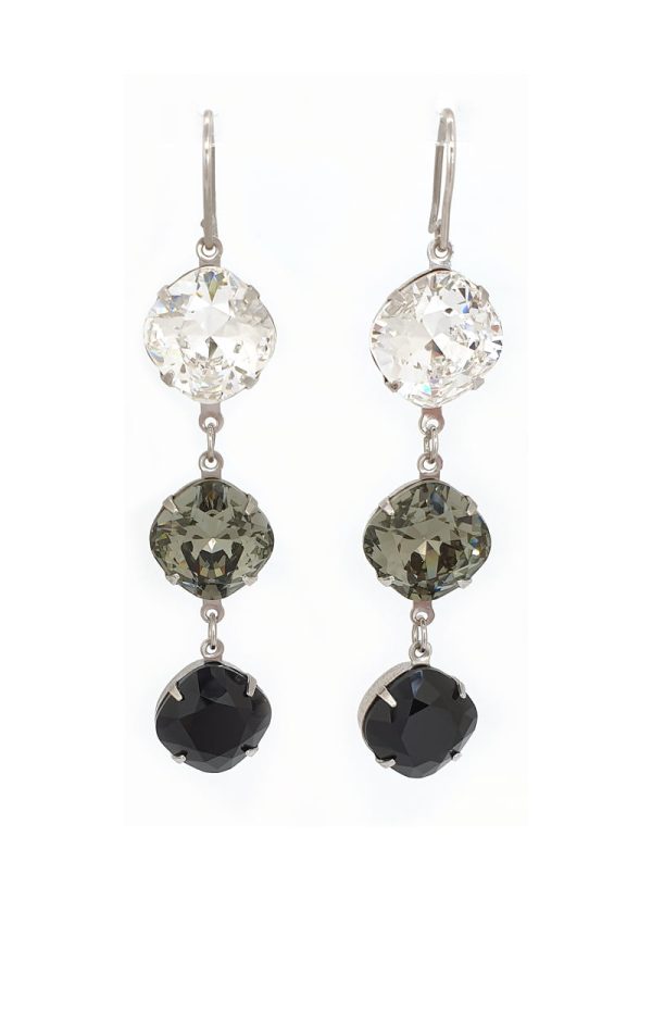 Remi Clear Grey Black Crystal Earrings Diamond Shape 6cm Long Rhodium, Tri colour