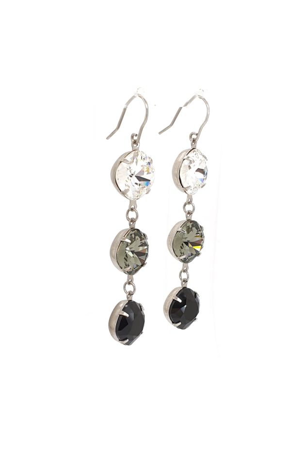 Remi Clear Grey Black Crystal Earrings Diamond Shape 6cm Long Rhodium, Tri colour - Image 3
