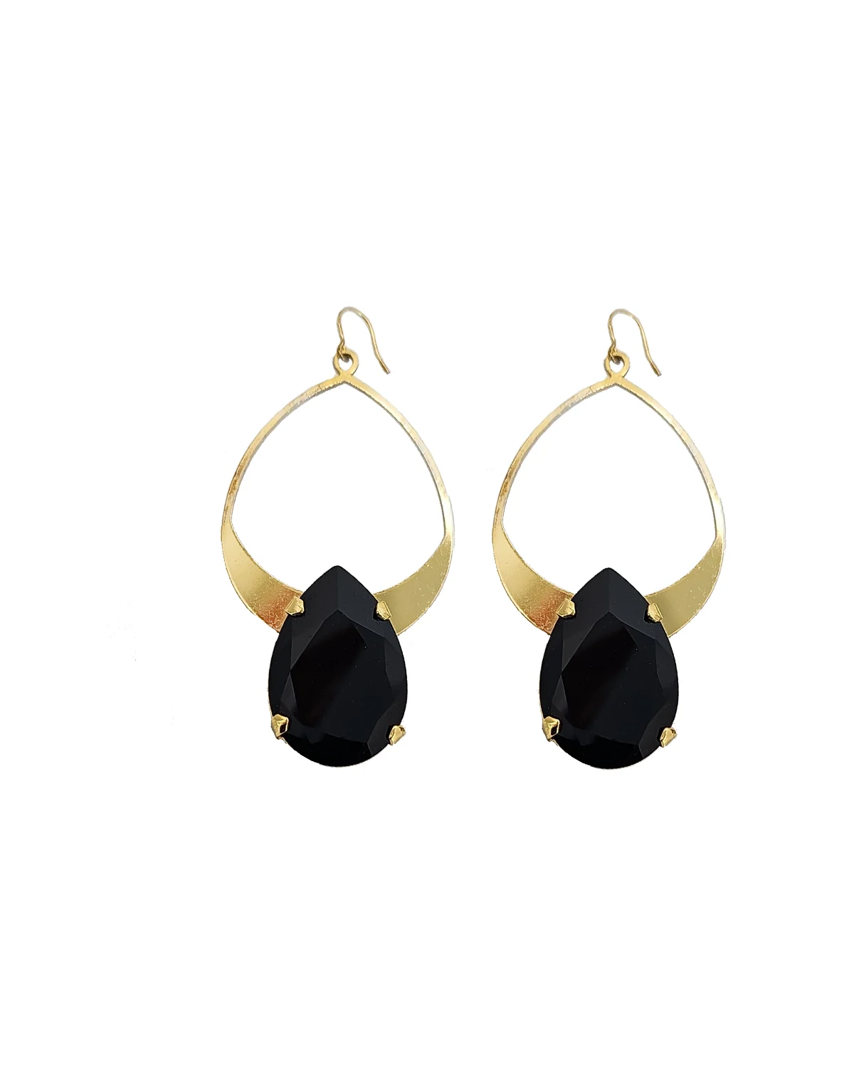 Vogue Black Teardrop Crystal and Gold Metal Teardrop Earrings, 7cm long