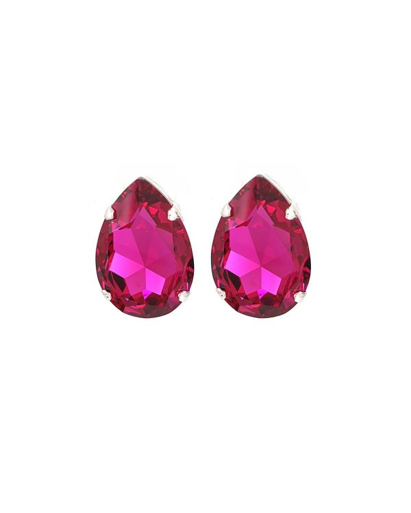 Manhattan Magenta Pink Crystal Teardrop Studs, Gold Metal 3cm long