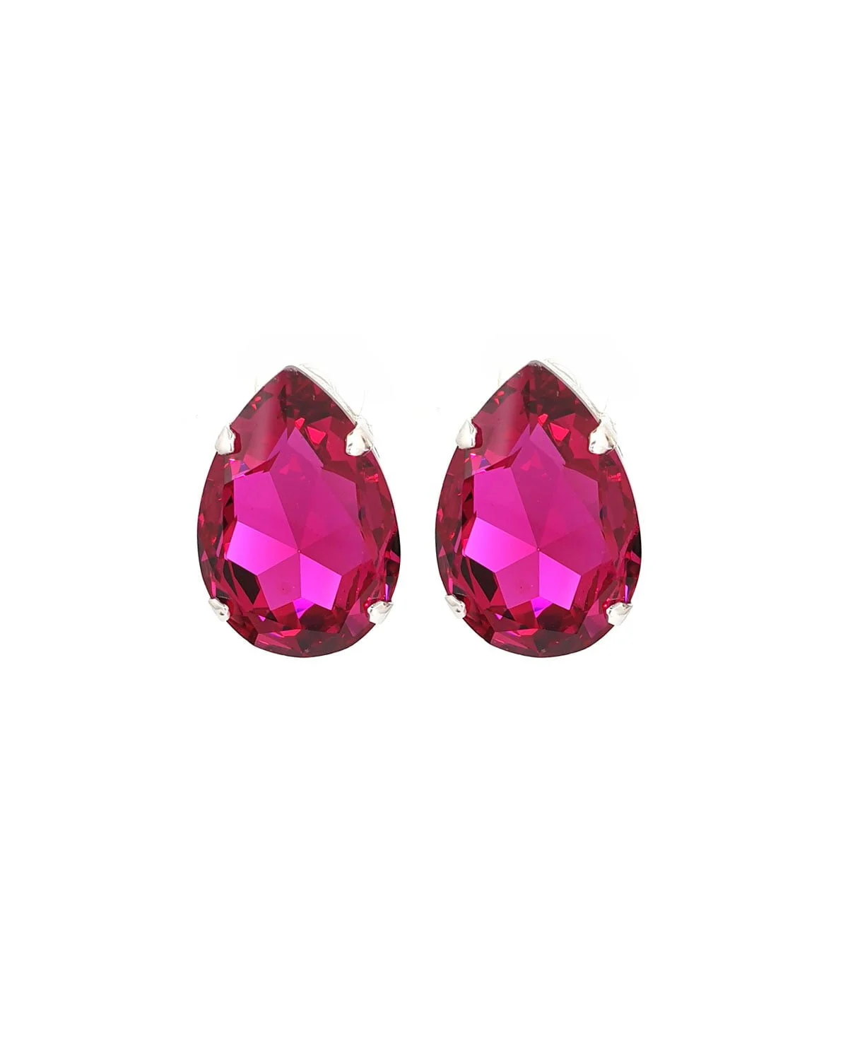 Manhattan Magenta Pink Crystal Teardrop Studs, Gold Metal 3cm long